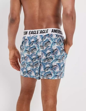 Shorts De Bain American Eagle AEO Palm Trees Ultra Soft Pocket Noir Homme | DFX-91600427